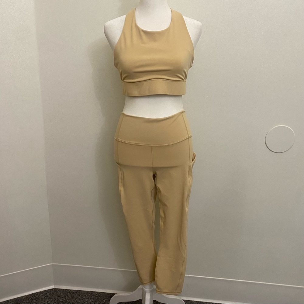 Fabletics Tan Athletic Set - Ankle Cropped Legging + Sports Bra